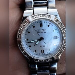 Citizen Eco-Drive Stainless Steel Watch with Mother of Pearl Dial